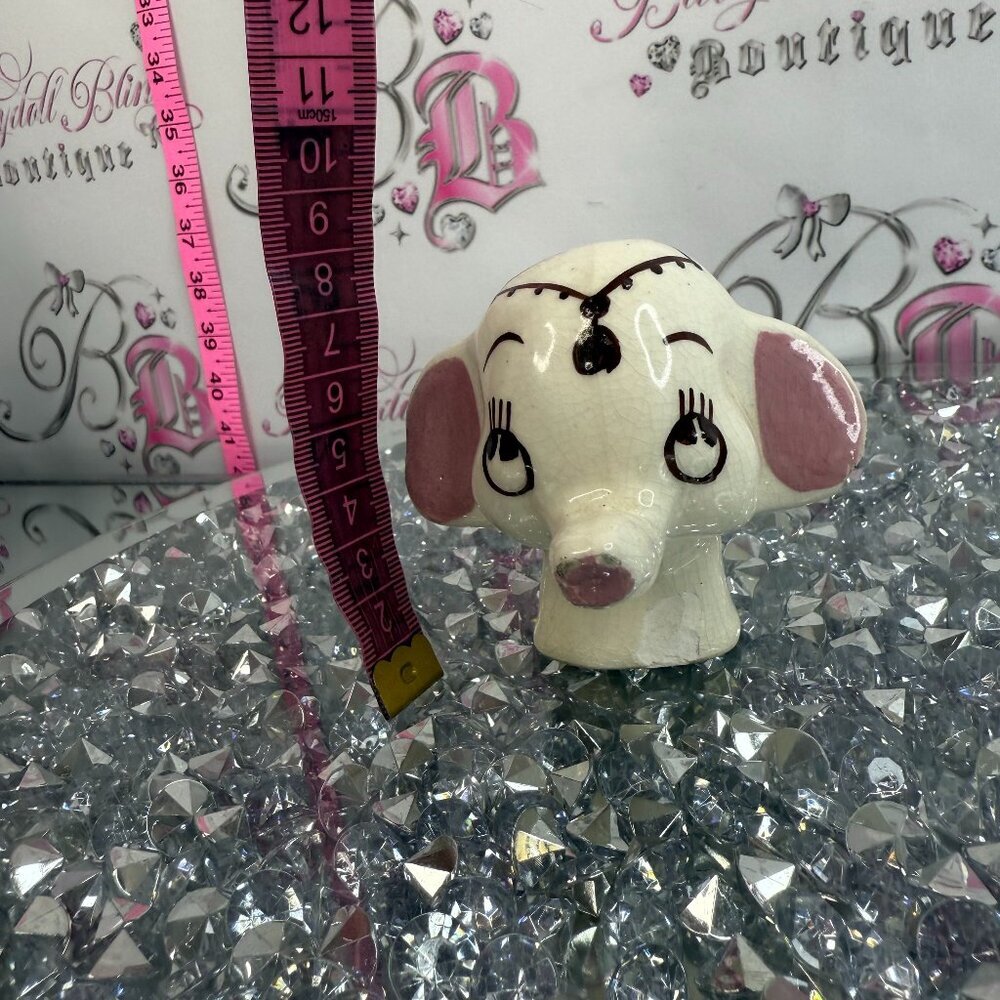 glass vintage ceramic elephant white black pink hippie collectible cute